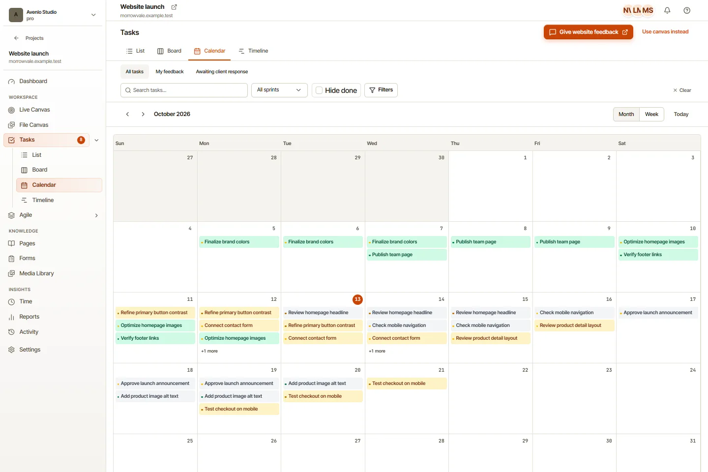 Project tasks in OkFlow