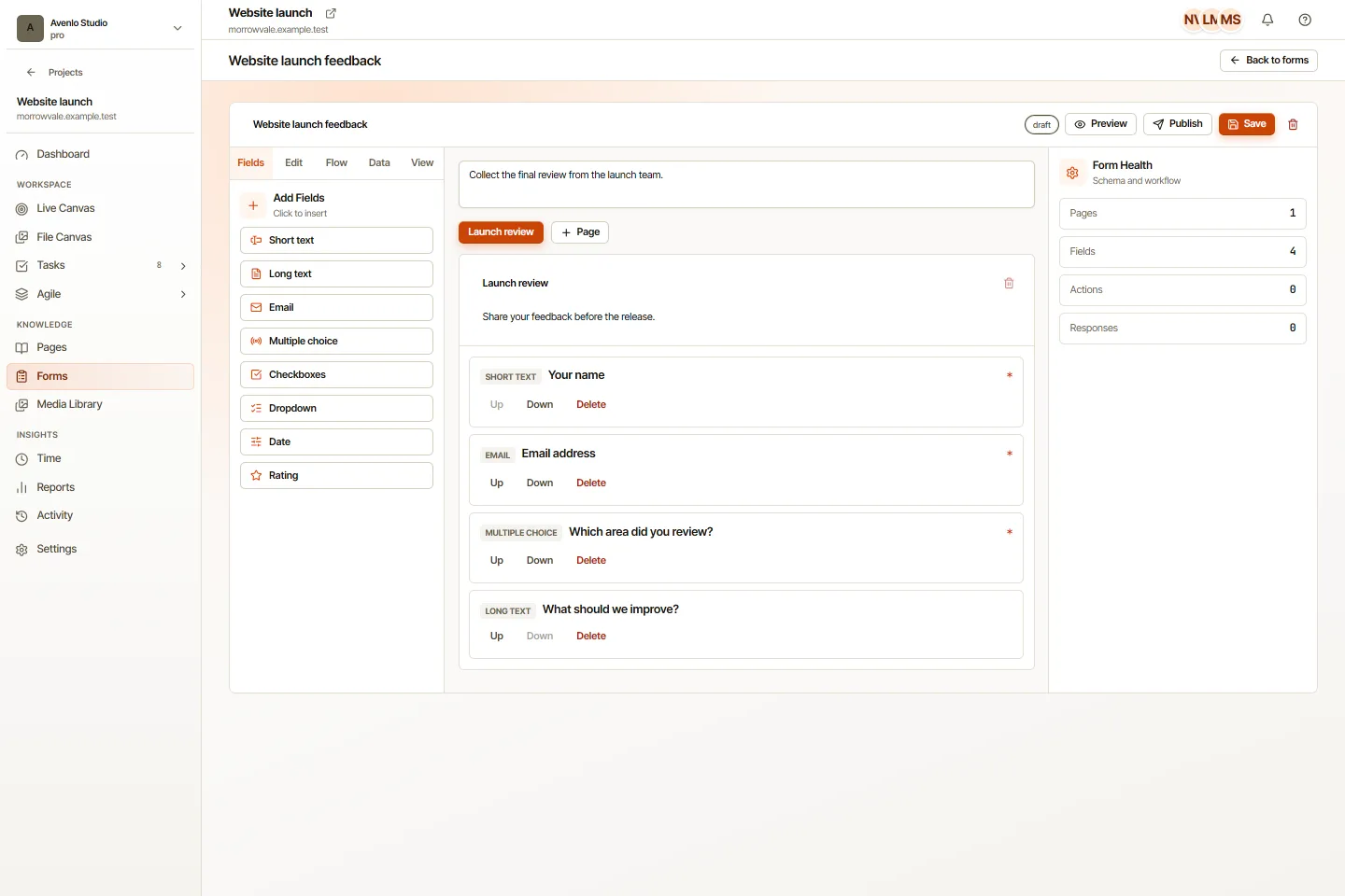 The form builder in OkFlow