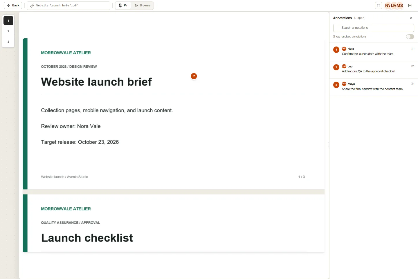 A three-page PDF being reviewed in OkFlow