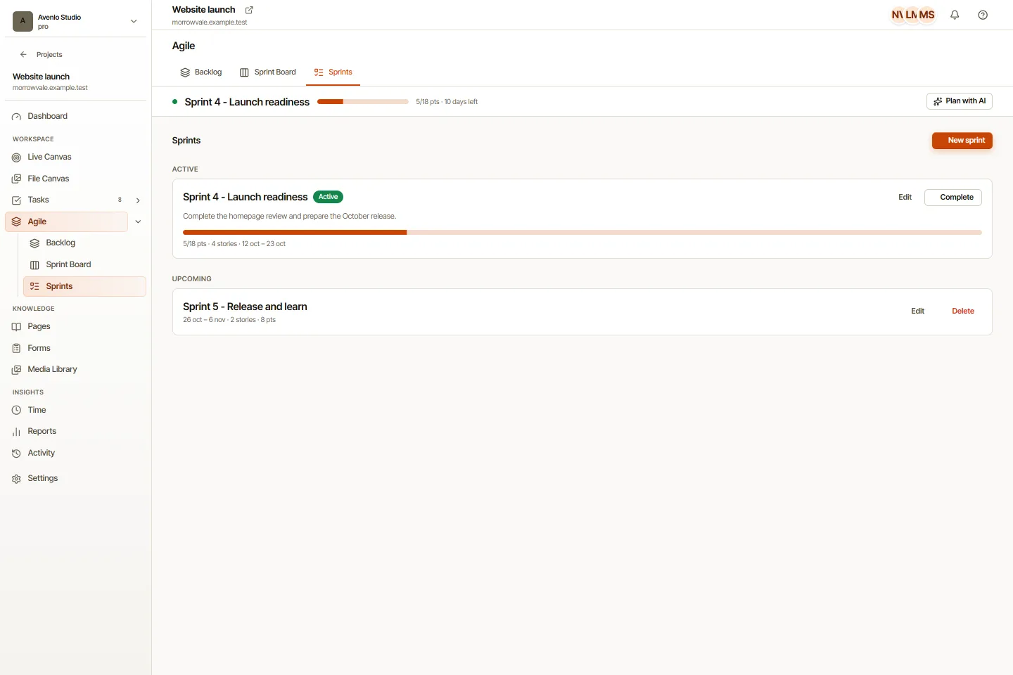 OkFlow workspace with example data