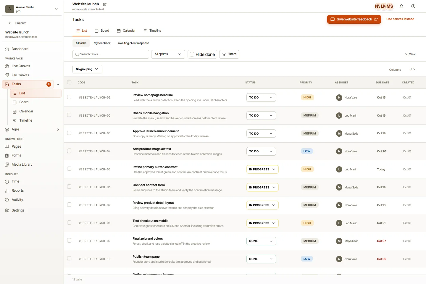 OkFlow workspace with example data