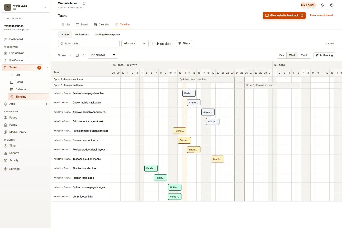 OkFlow workspace with example data